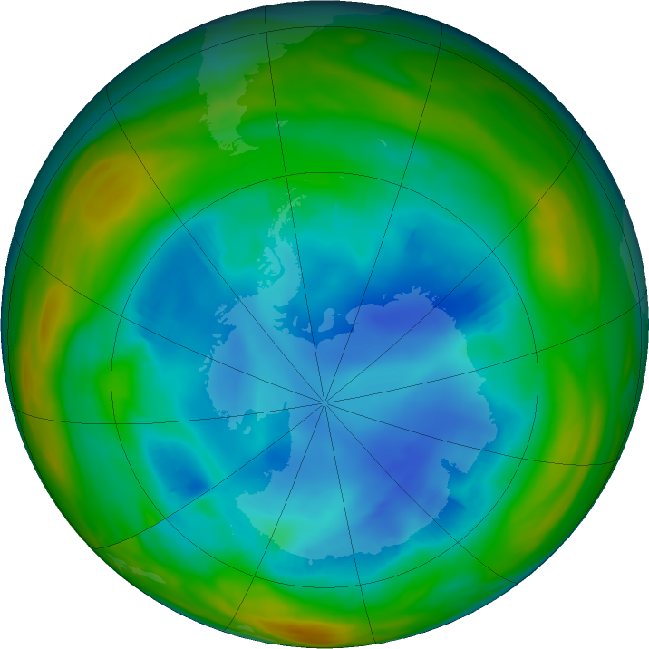 Antarctic ozone map for 05 August 2018